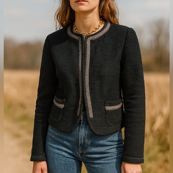 American Eagle Outfitters Jackets & Blazers - AEO Navy Thick Cotton Crew Neck Snap Front Raw Edge Cardigan Clueless Preppy